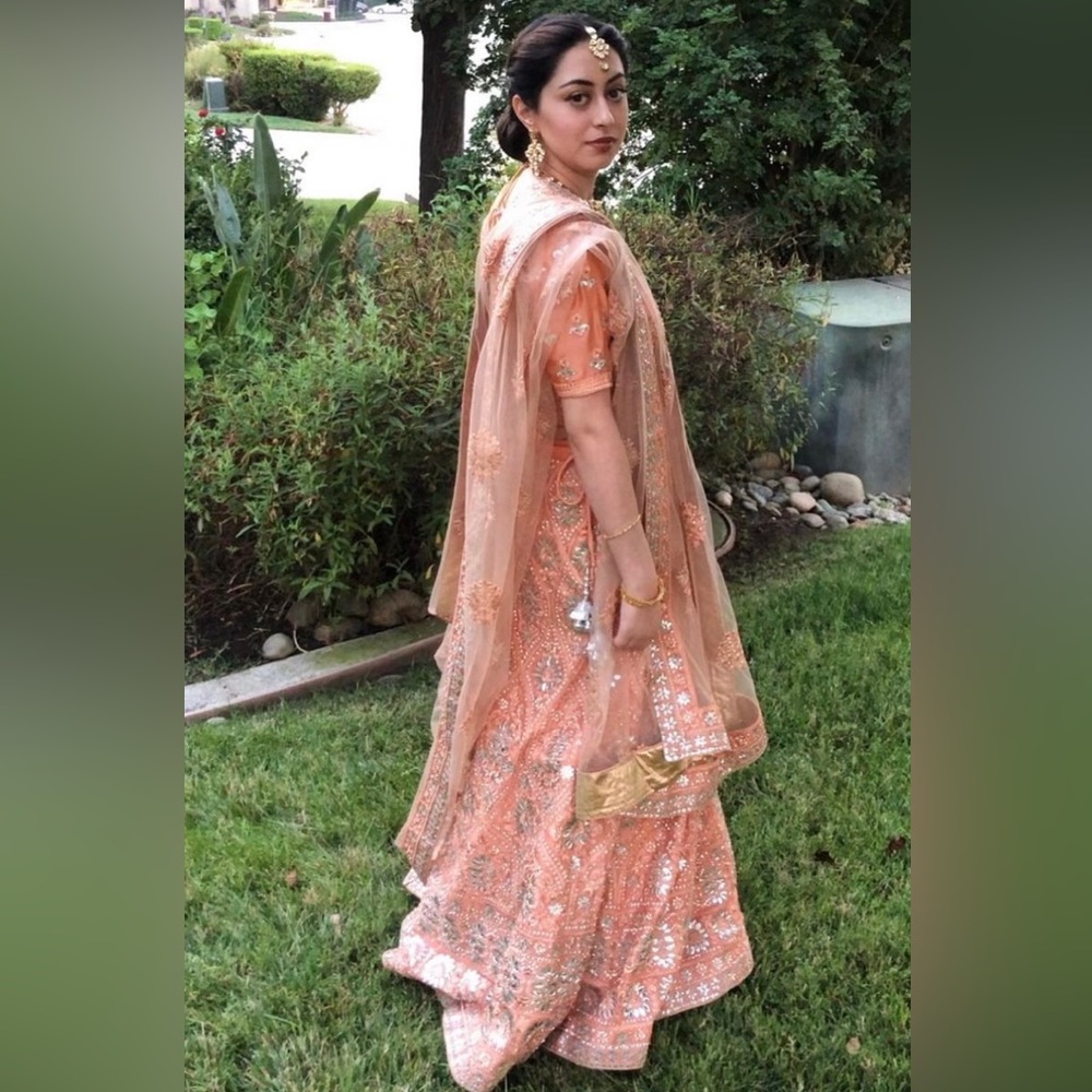 Rajput Princess Peach Indian Pakistani Lengha Choli Stunning designer 3pc outfit